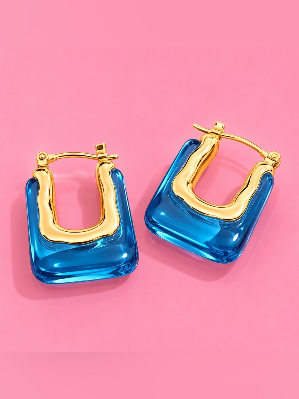 Modern Blue Hoop Earrings
